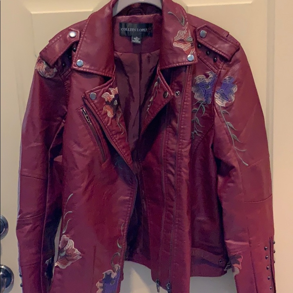 Embroidered faux leather jacket